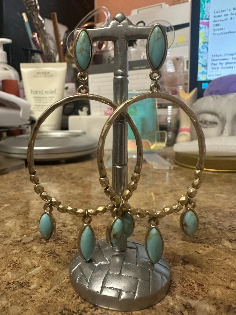 Turquoise Drop Hoop Earrings